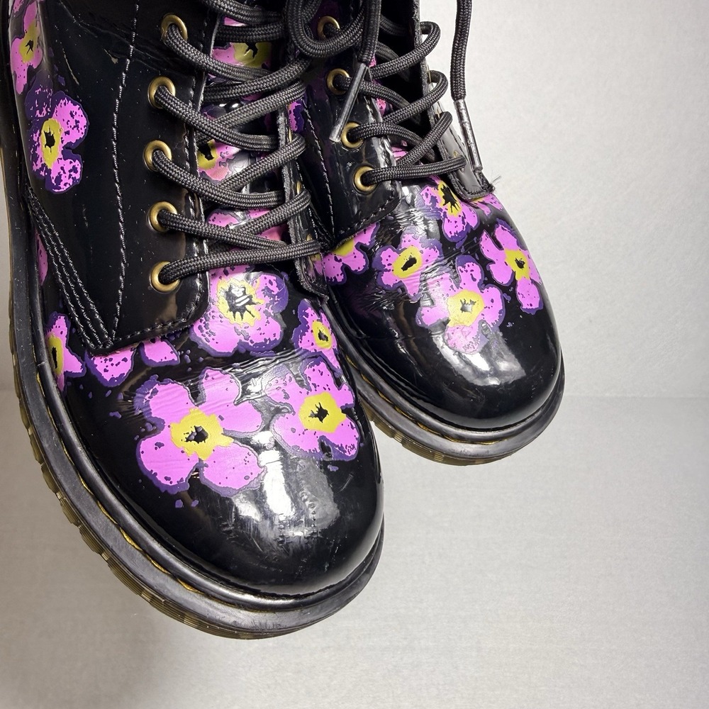 Dr. Martens 1460 J 8-Eye Patent Black Floral High Top Boot Youth Size US 4 - Picture 4 of 16